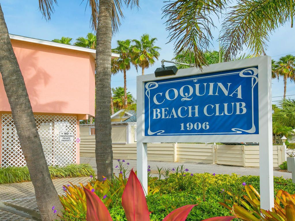 Coquina Beach Club sign in Bradenton Beach FL